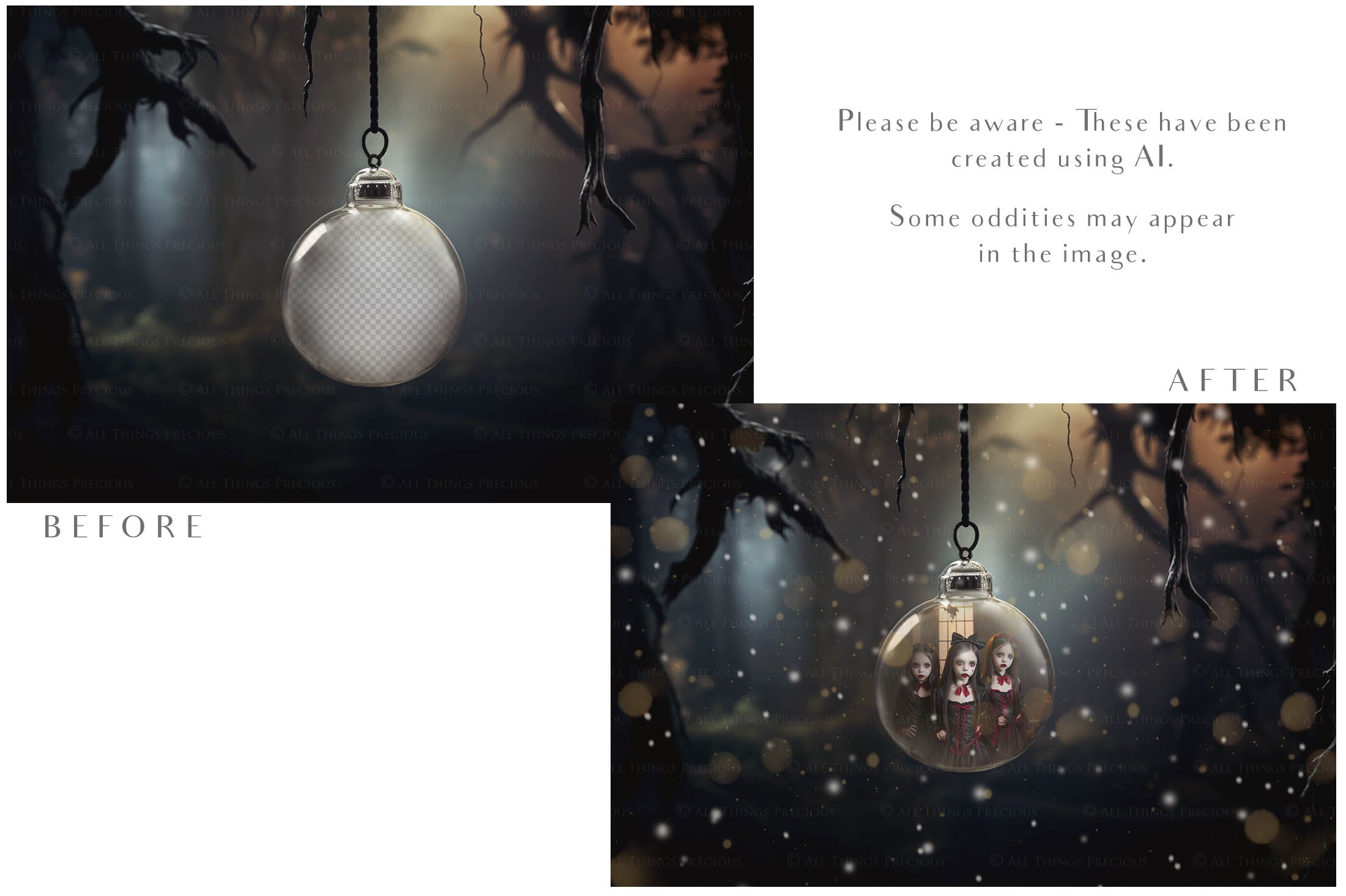 Magical Halloween Template Background. Snow globe with overlays. Add a photo to the digital background. Glass Effect Ornament bauble. Jpeg and Png copies. With magic overlays included. High resolution, quality files for photography, scrapbooking. ATP Textures